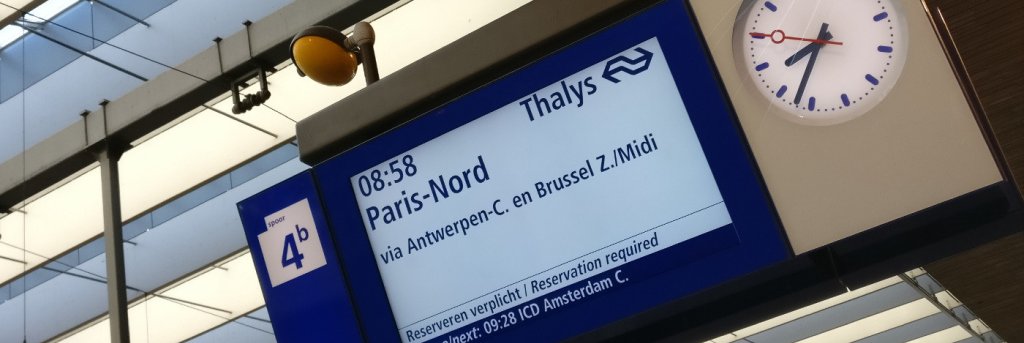 Sign of train to Paris Nord at Rotterdam Central station.