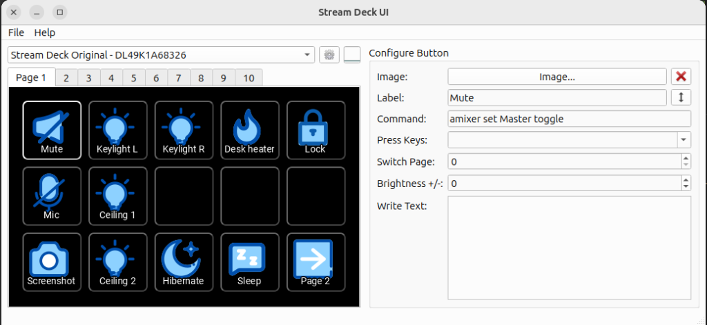 Streamdeck main window with some icons to operate the Stream Deck device.