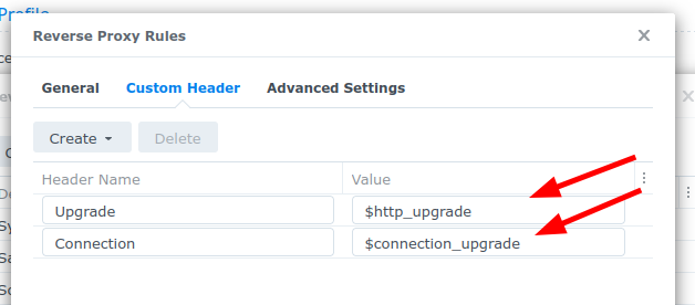 Adding WebSocket headers to the Reverse Proxy rule