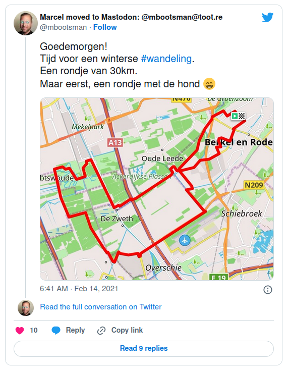 Screenshot of tweet 1360826510198898692 where I share the map of my planned walk