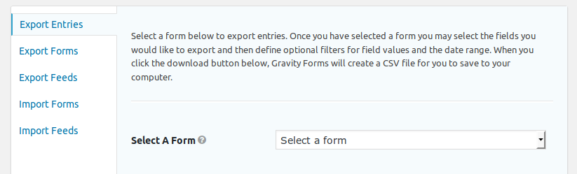 Export options in Gravity Forms