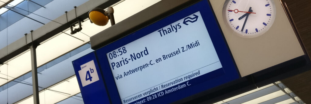 Sign of train to Paris Nord at Rotterdam Central station